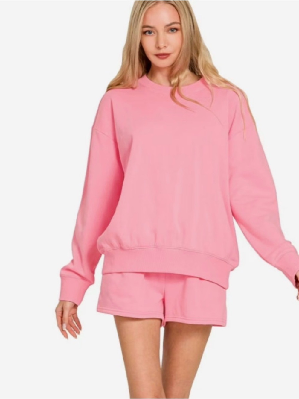Zenana Fleece Boat Neck Sweatshirt and Short set